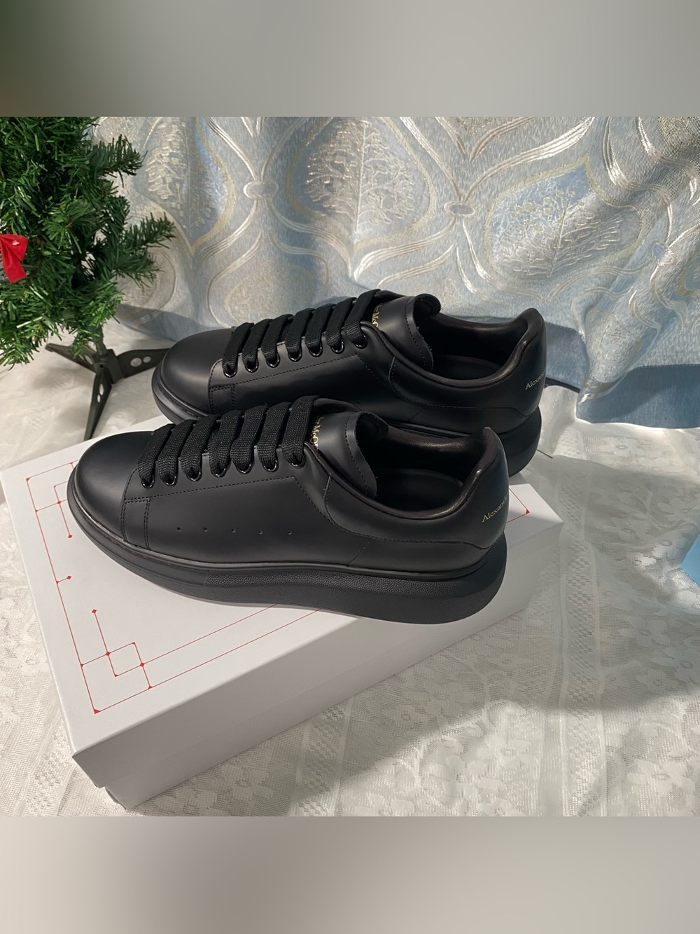 Alexander McQueen Black Leather Platform Sneakers with Subtle Gold Logo